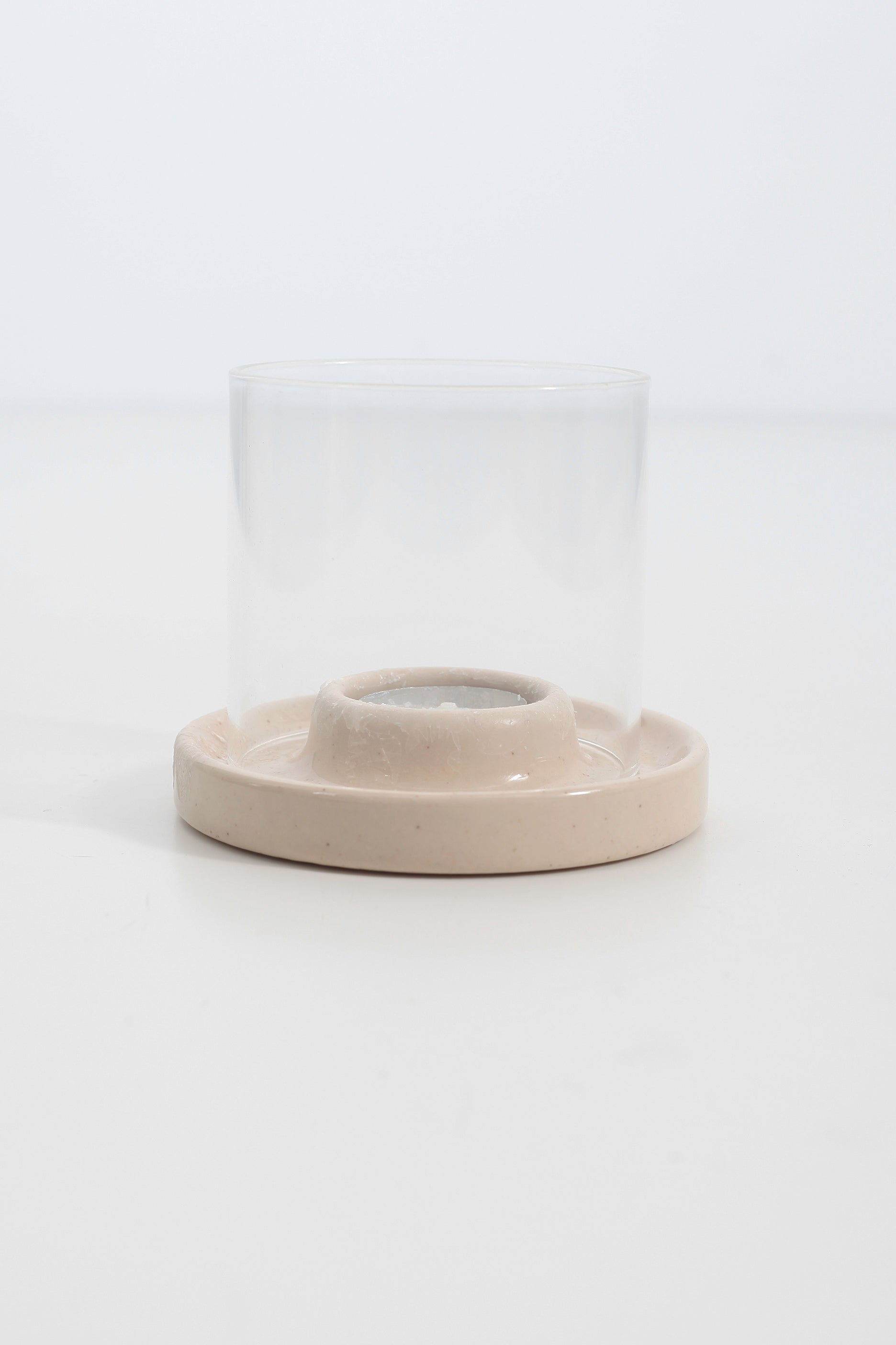 Beige Ceramic Tea-light Holder with Glass