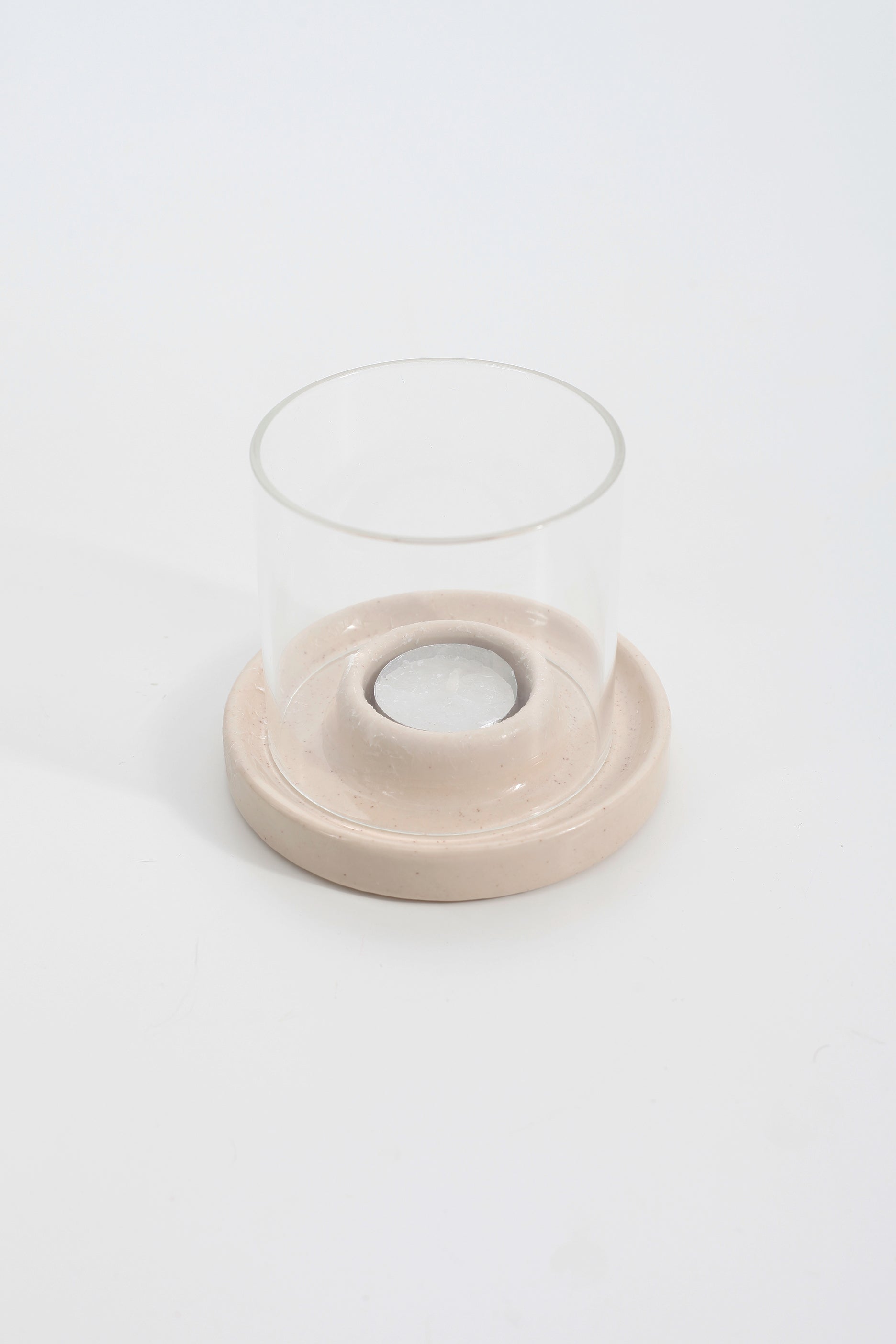 Beige Ceramic Tea-light Holder with Glass