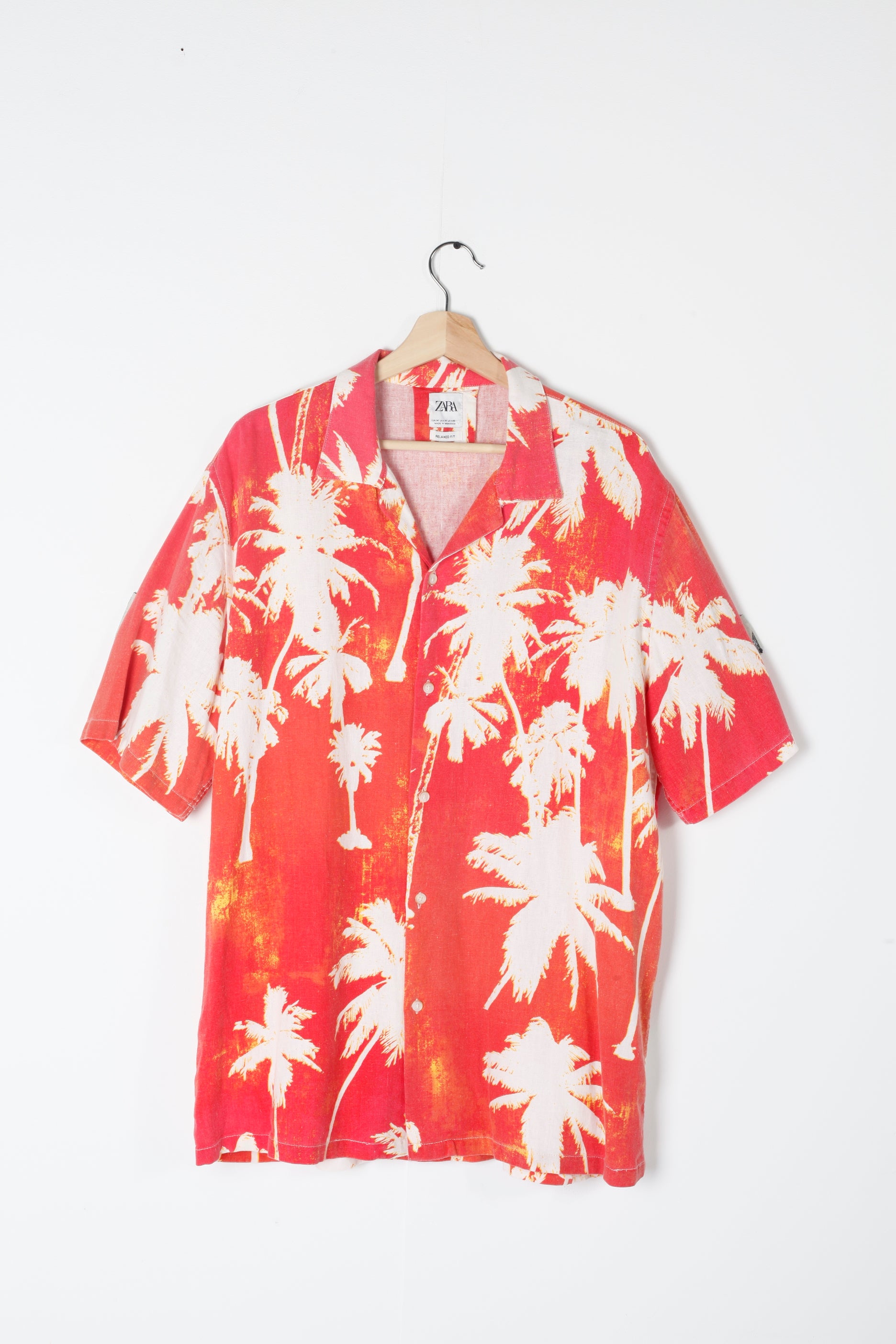 Palm Tree Print Orange Hawaiian Shirt (Medium)