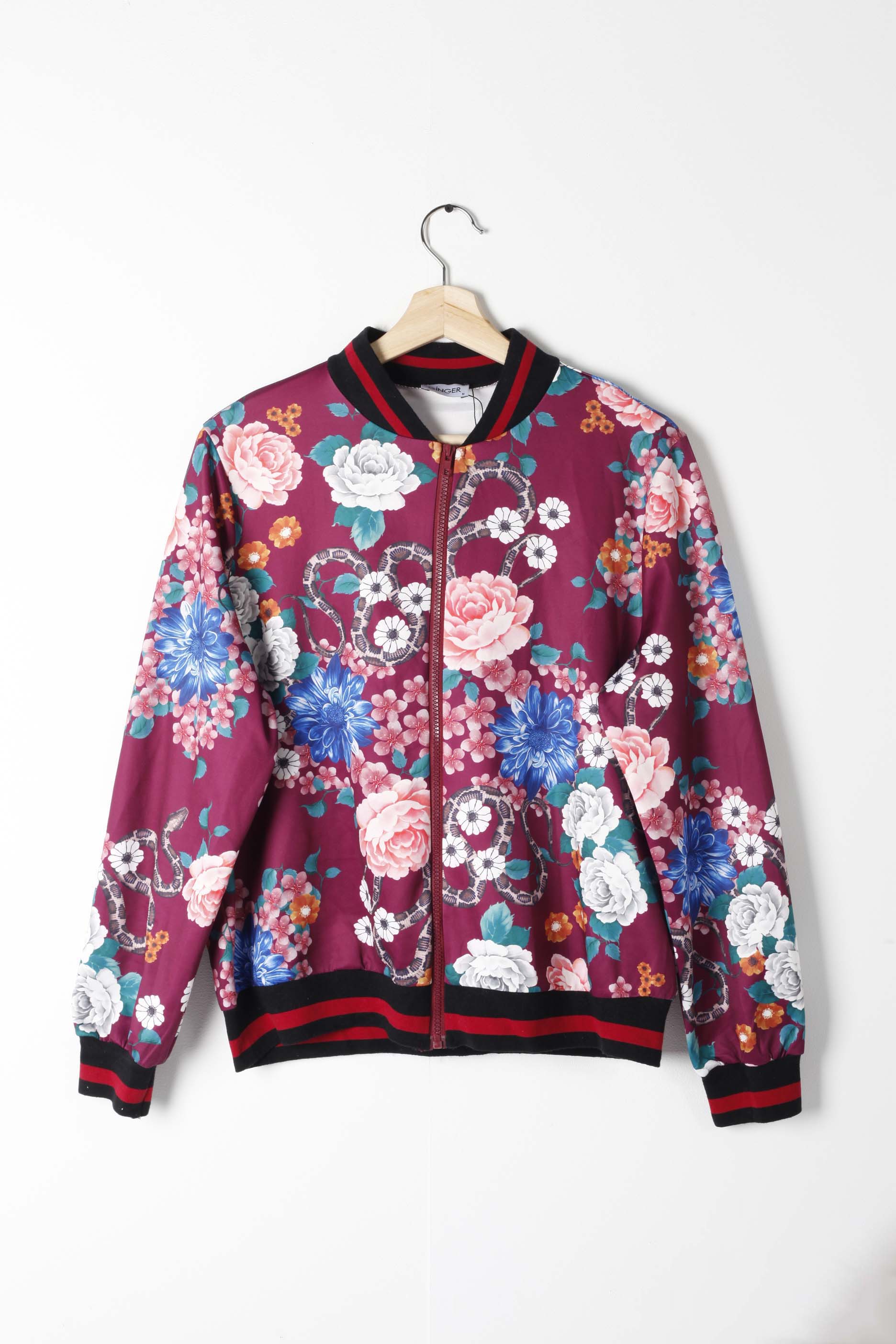 Red Floral Bomber Jacket