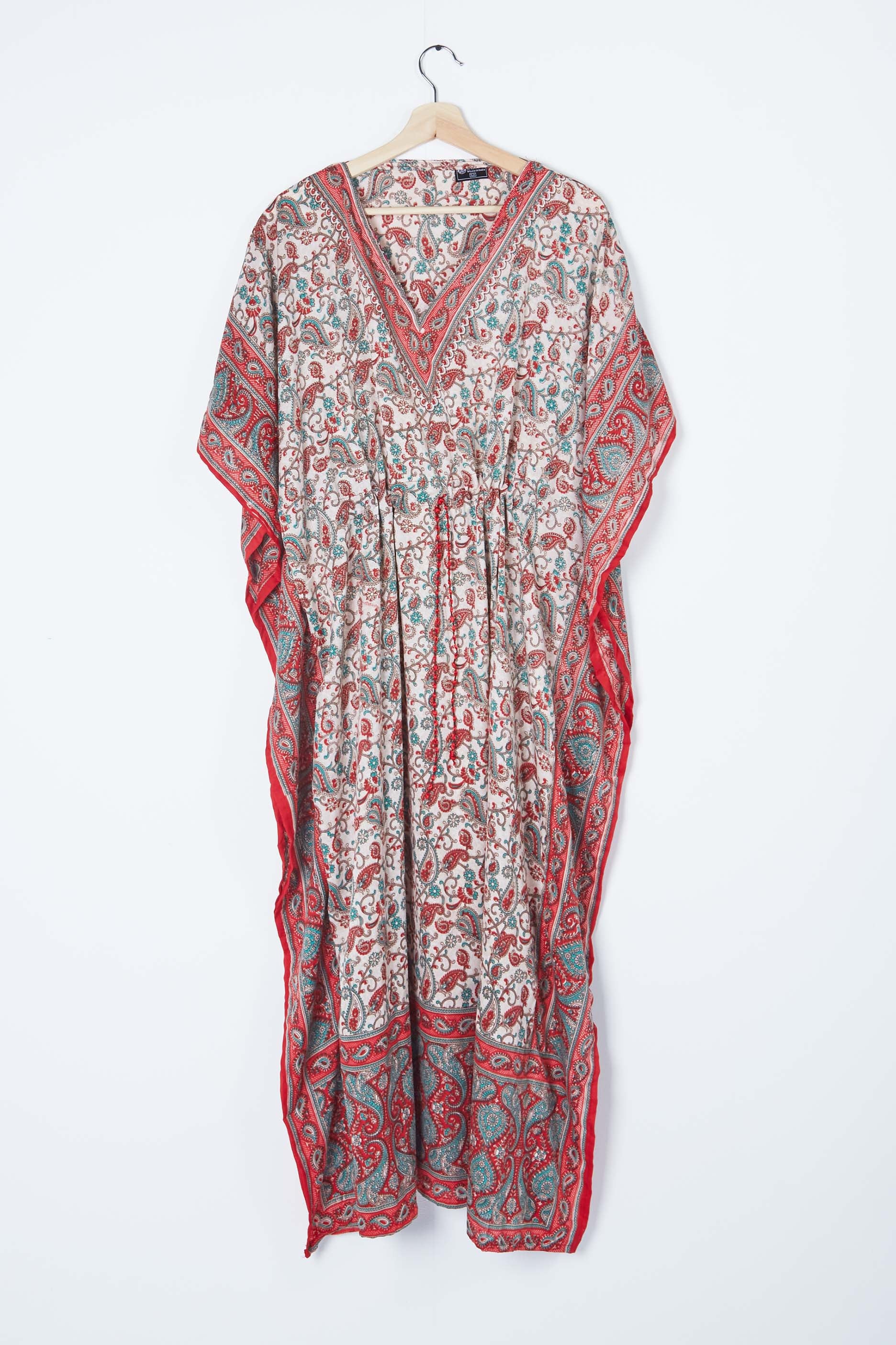 Red Paisley Print Long Beach Kaftan
