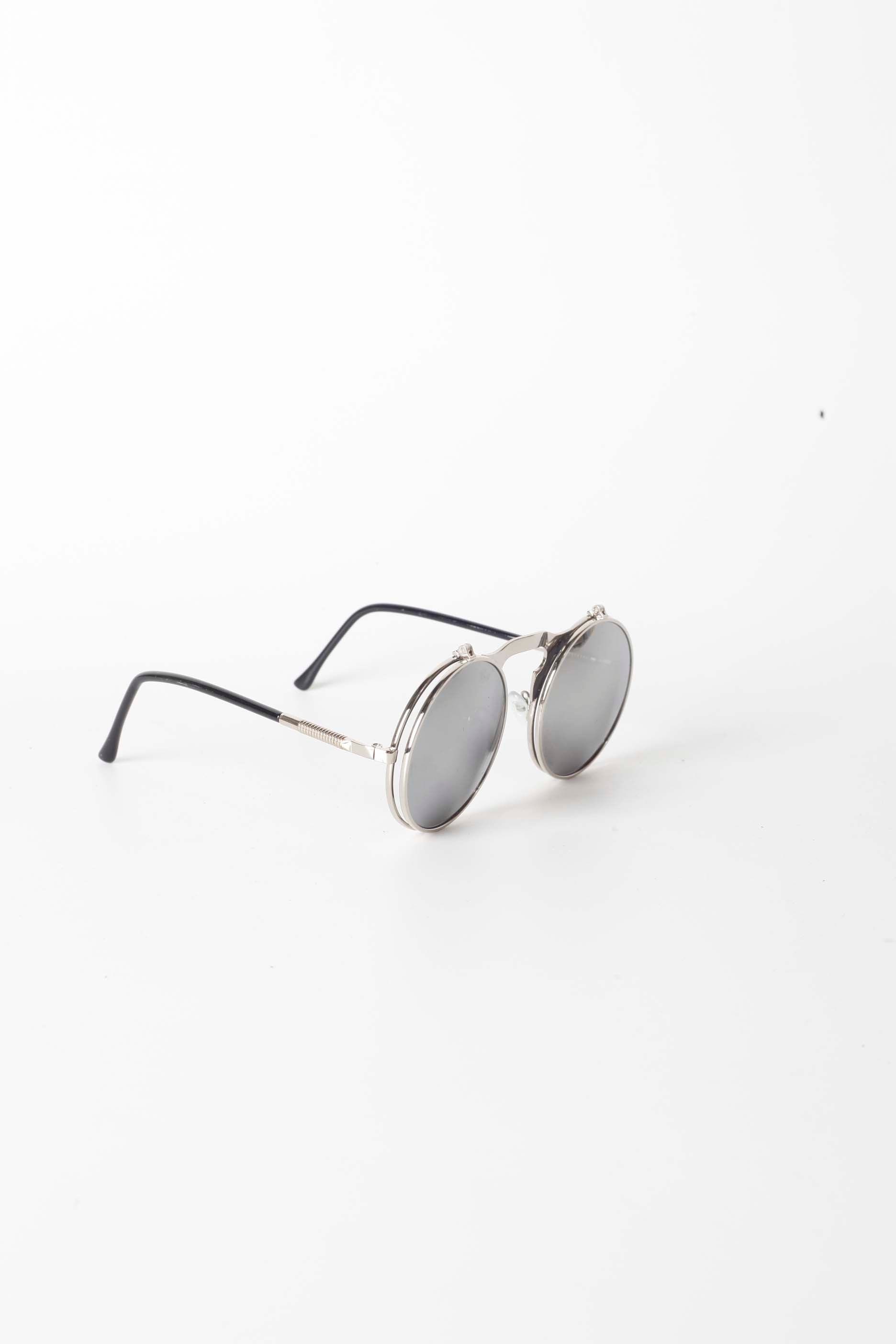 Round Flip Up Mirrored Sunglasses