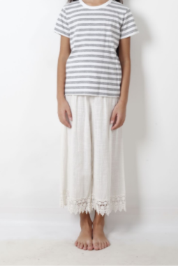 Girls White Linen Wide-Leg Trousers