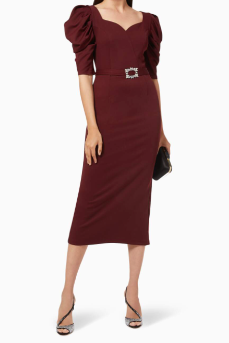 Red Midi Dress with Diamante Belt (Small)