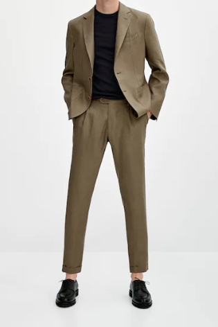 Mens Khaki Linen Suit