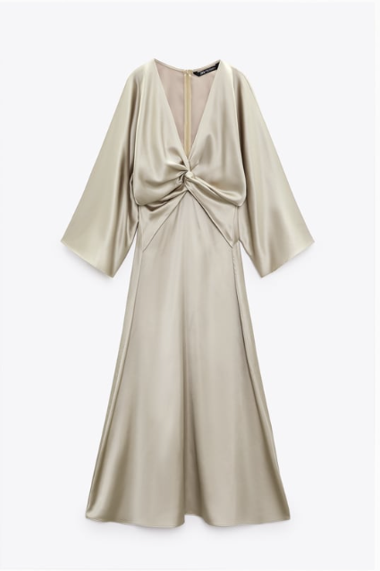 Silver Long-Sleeved Satin Dress (Eu36)