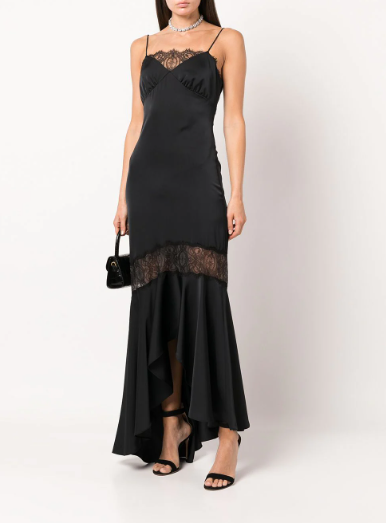 Sachin & Babi Long Black Gown with Lace Inserts (Eu38)