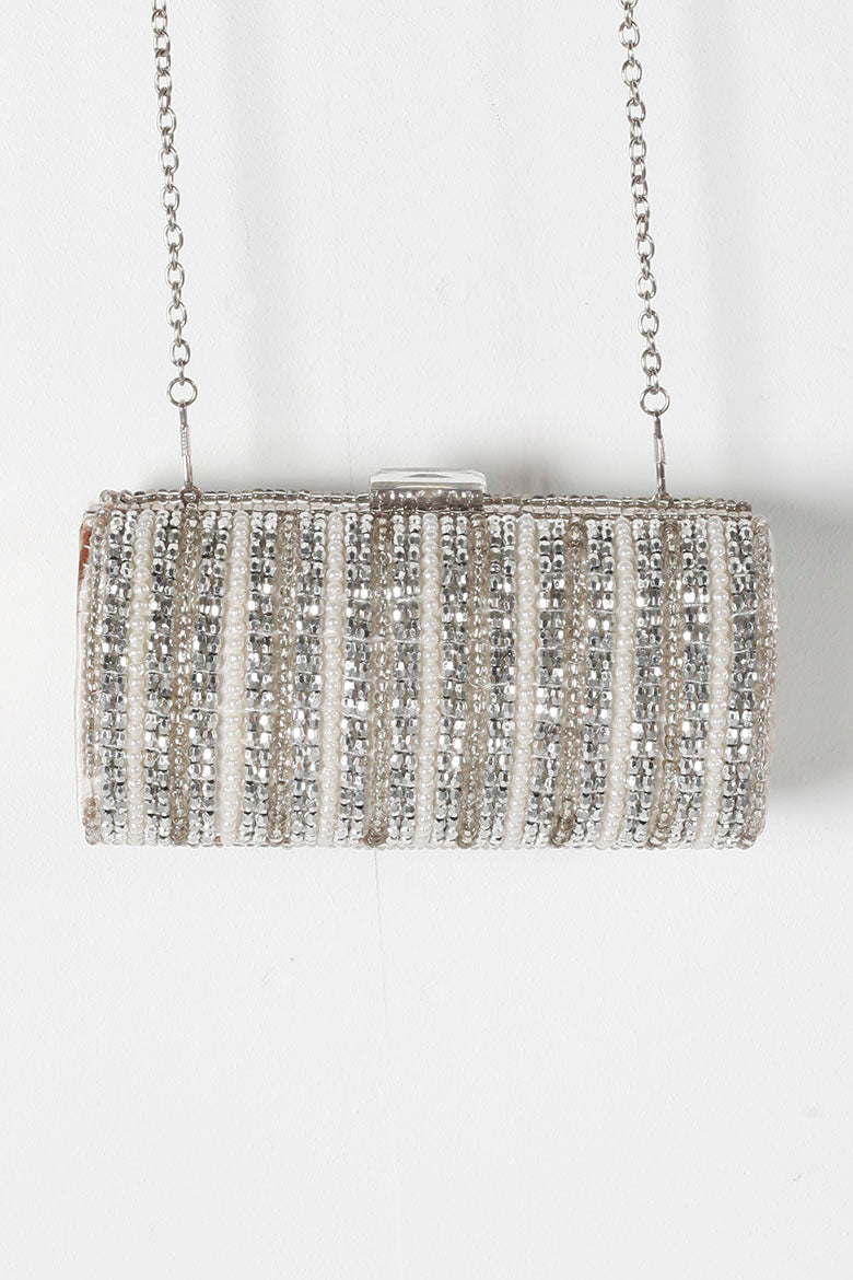 Silver Beaded Minaudiere