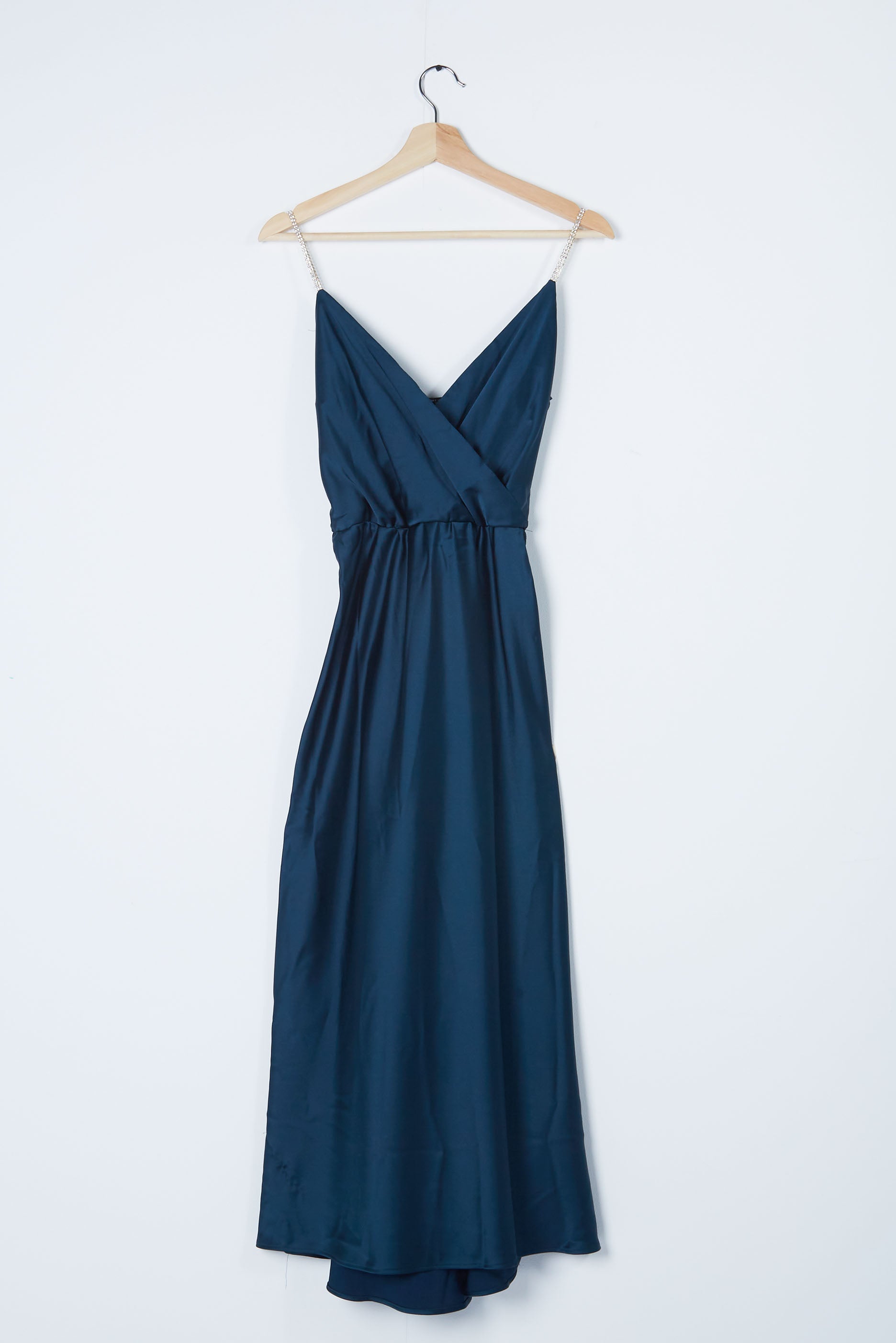 Teal Blue Satin Dress with Diamante Straps (Eu38)