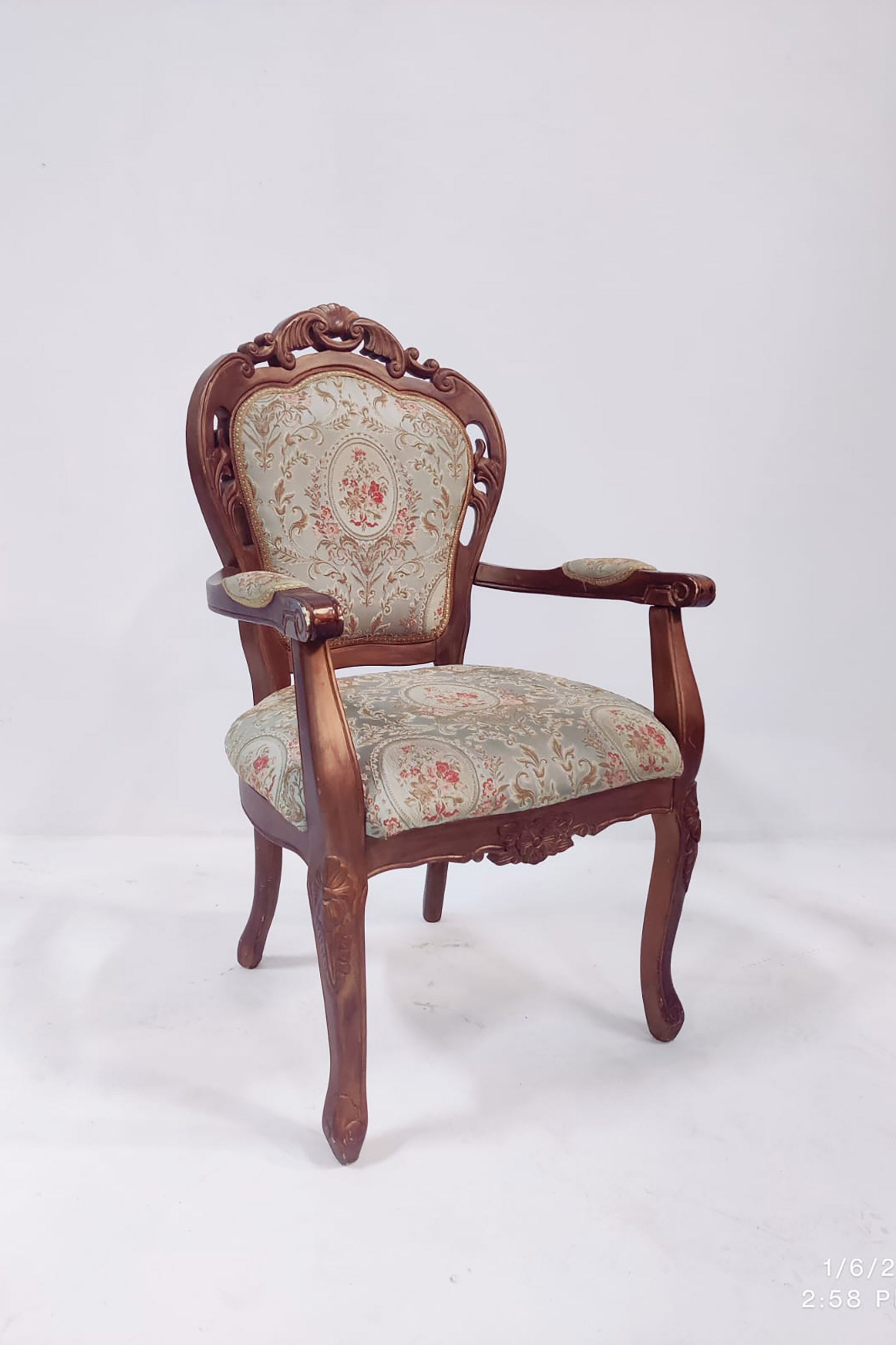 Wooden Baroque Style Jacquard Chair (1 piece available)