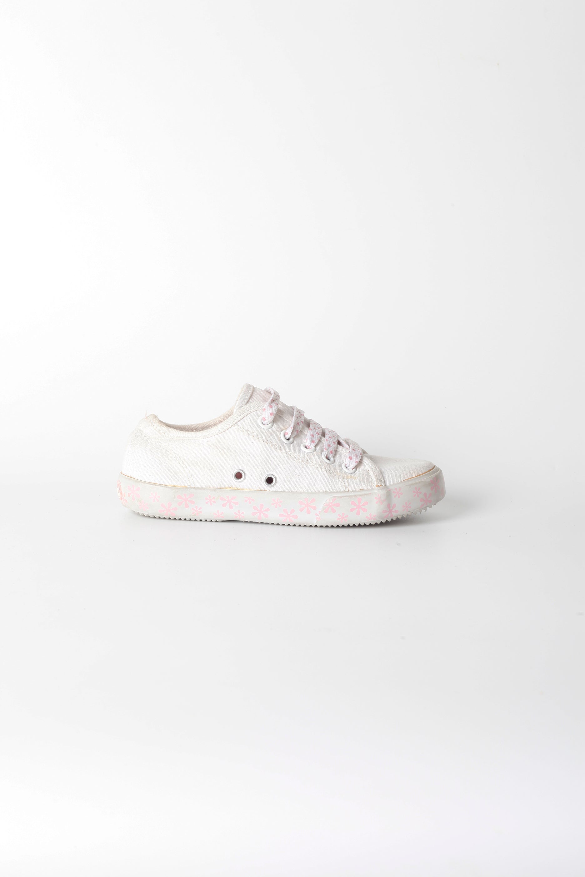 Girls White Sneakers with Polka Dot Laces
