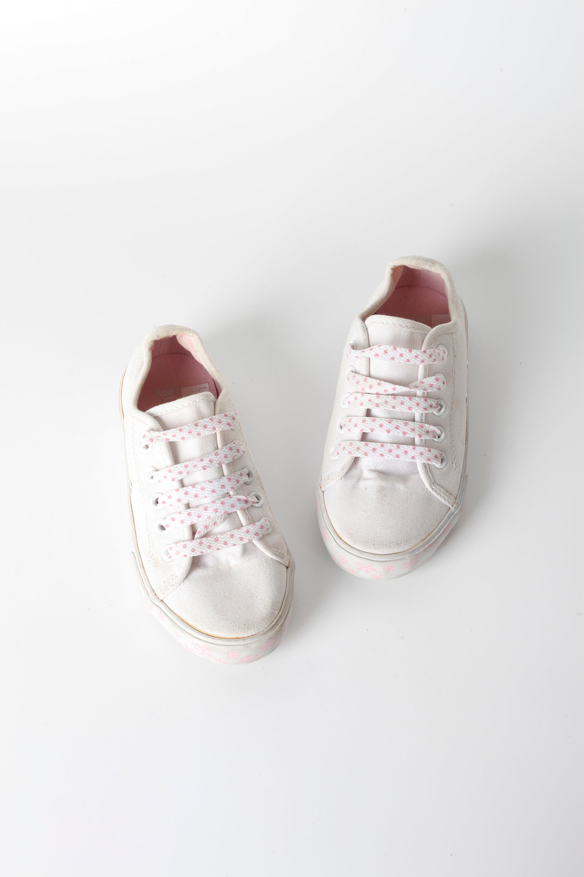 Girls White Sneakers with Polka Dot Laces