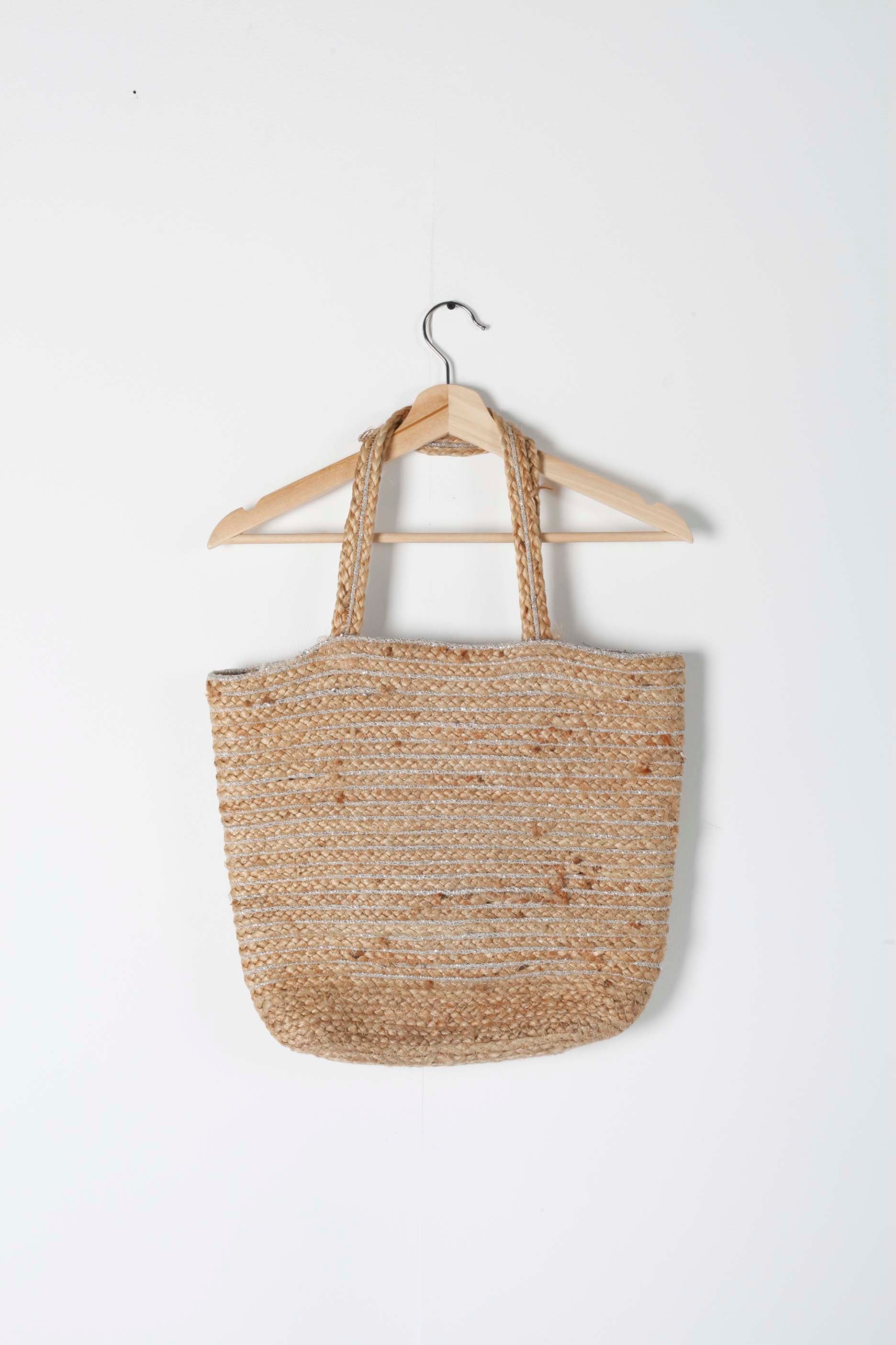 Woven Straw Bag with Metallic Threads