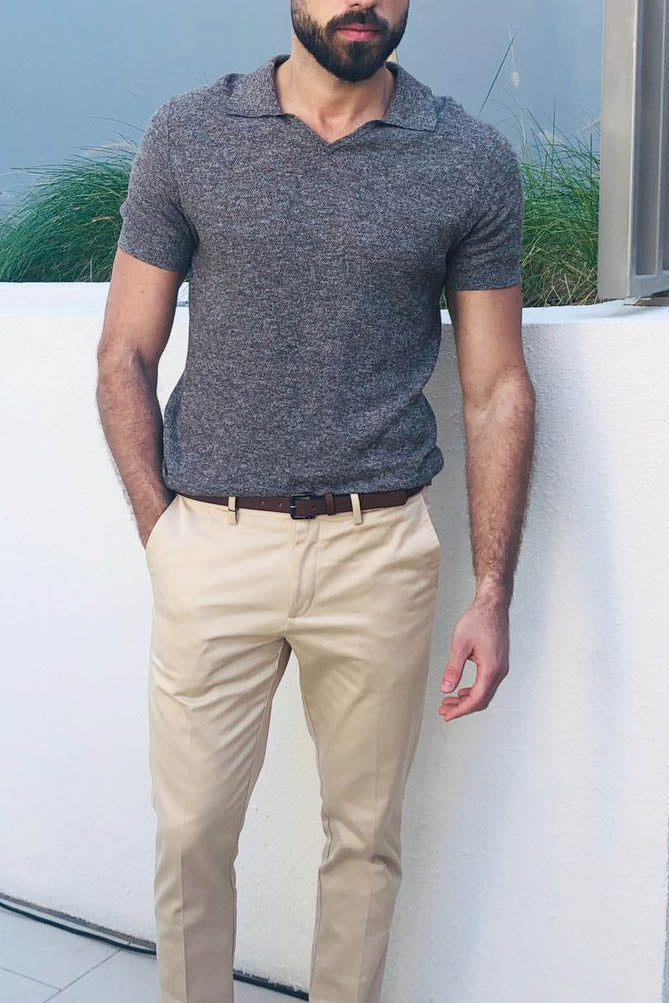 Mens Mango Knitted Taupe Polo Shirt (Medium)