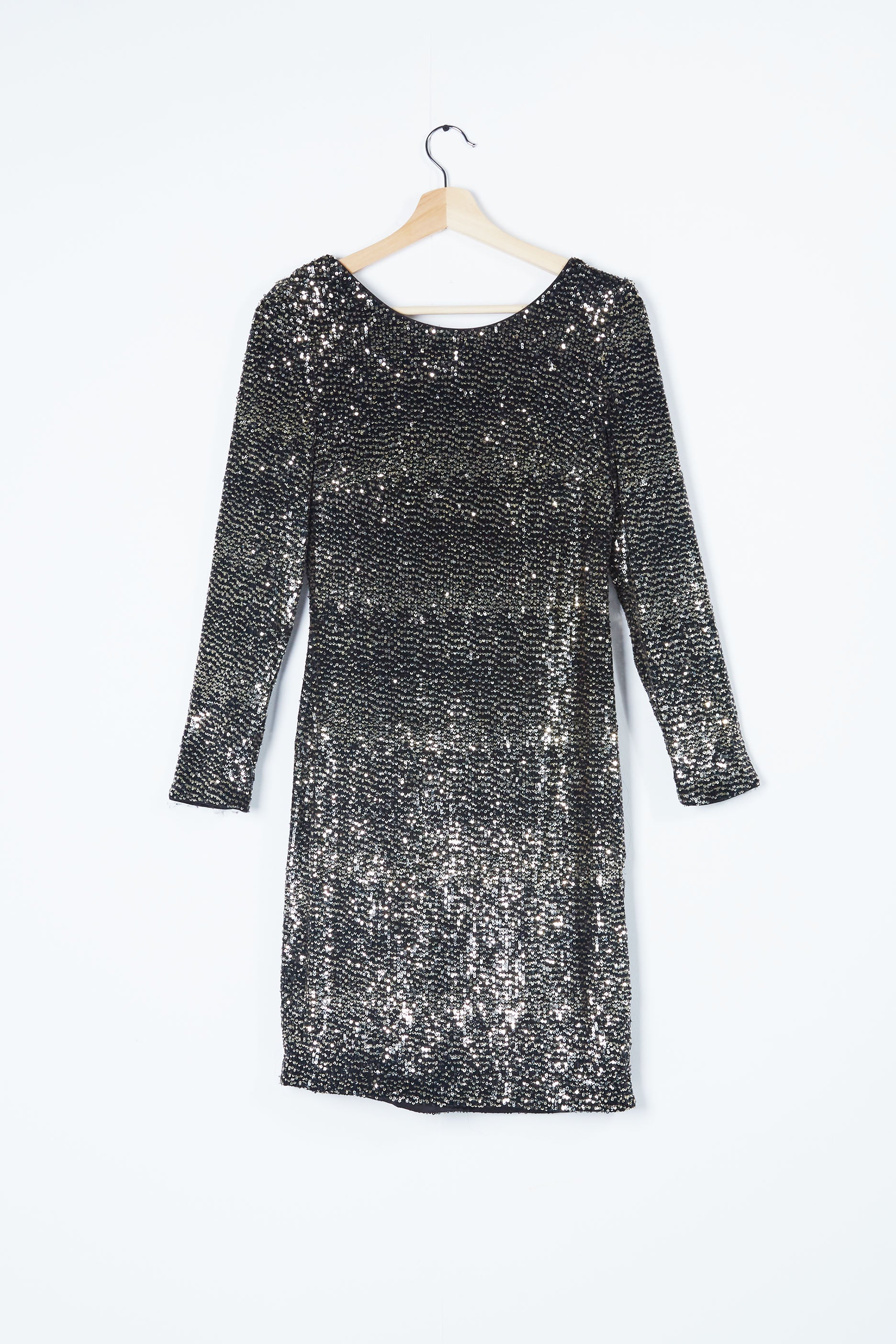 Black/Silver Sequin Party Dress with Open Back (Medium)