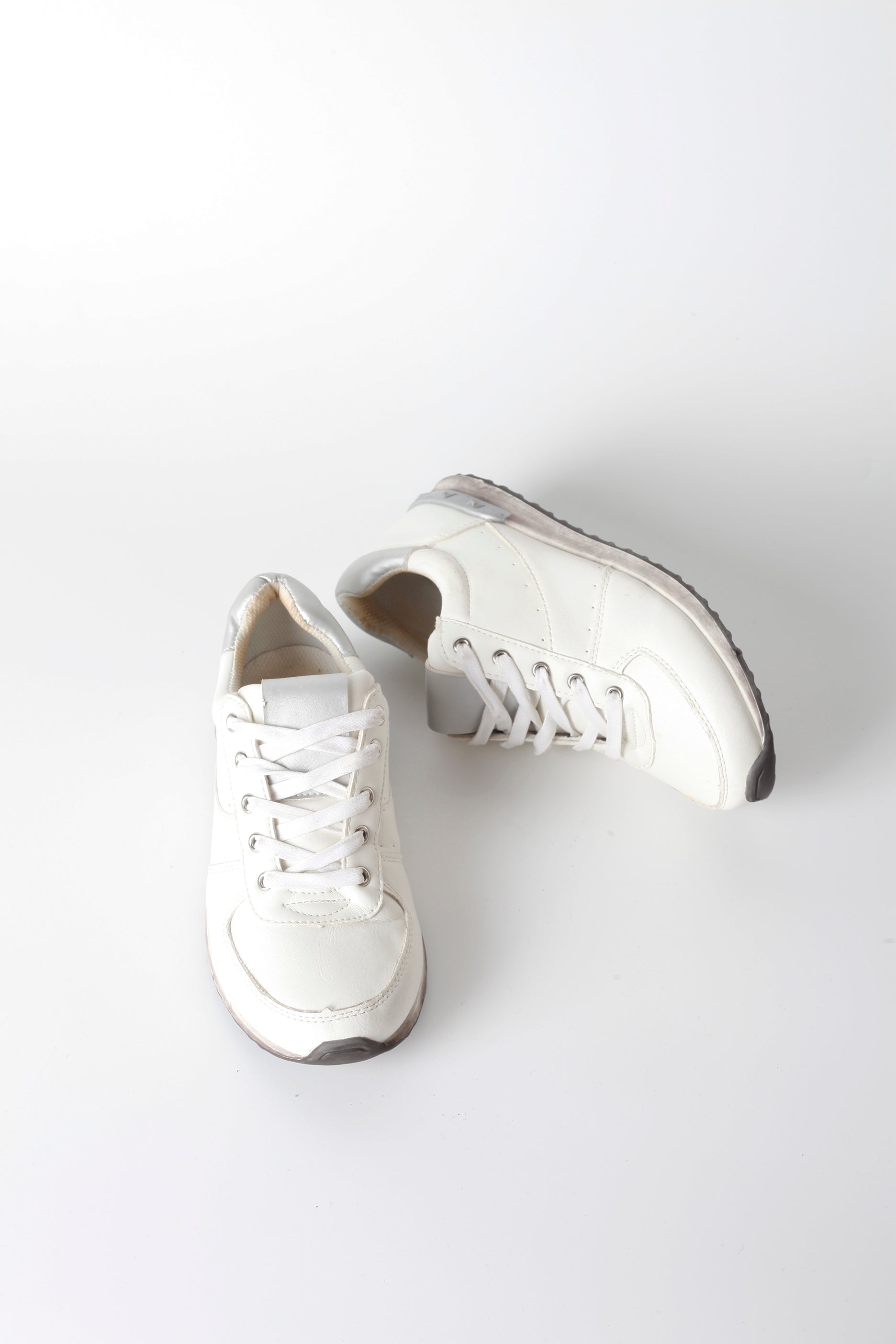 Kids White Sport Sneaker with Silver Detail