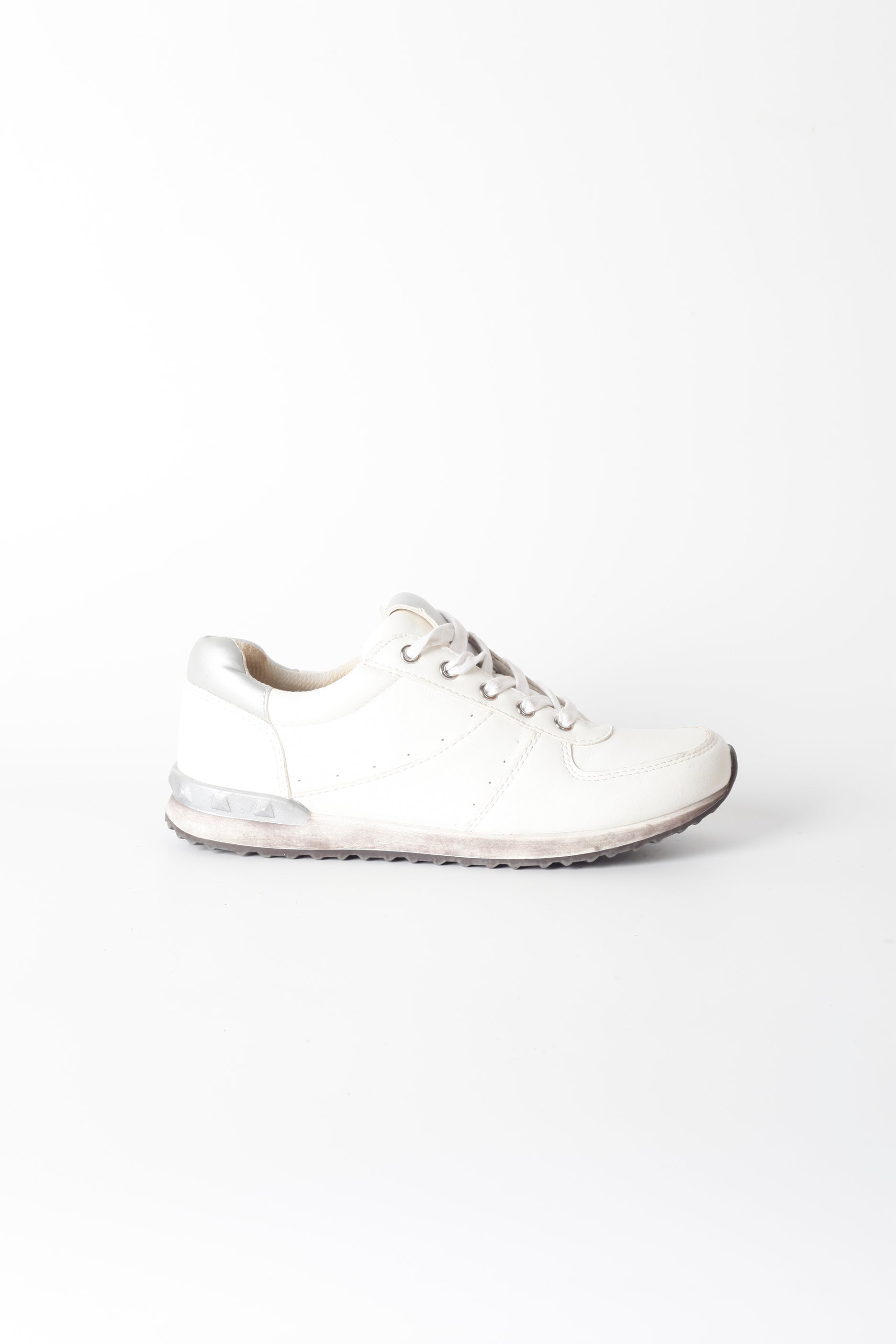 Kids White Sport Sneaker with Silver Detail
